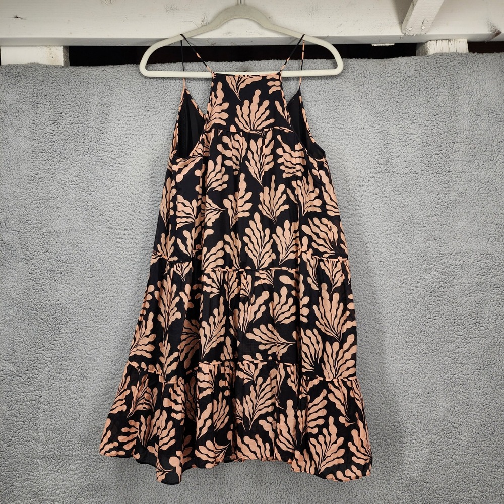 Diane von Furstenberg Black Peach Leaf Print Tiered Mini Dress Womens Medium M‎ - Picture 3 of 12